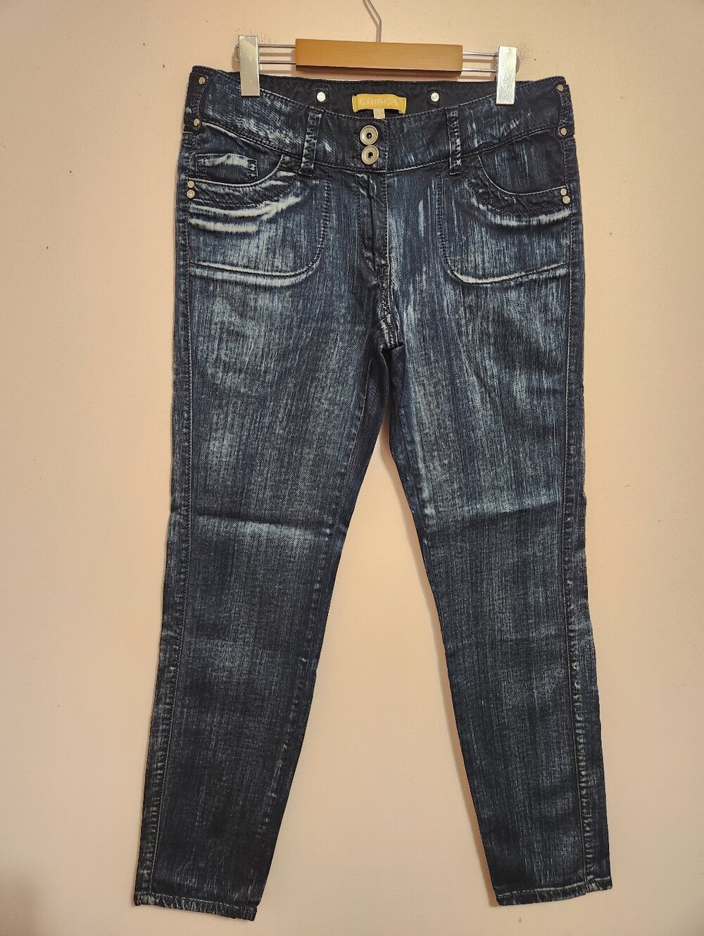 Vintage Y2K Crisca Denim Acid Bleach Wash Grunge McBling Mid Rise Slim Jeans